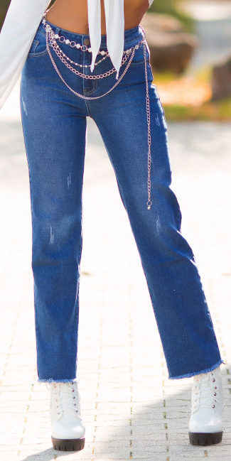 gebruikte used look hoge taille jeans blauw